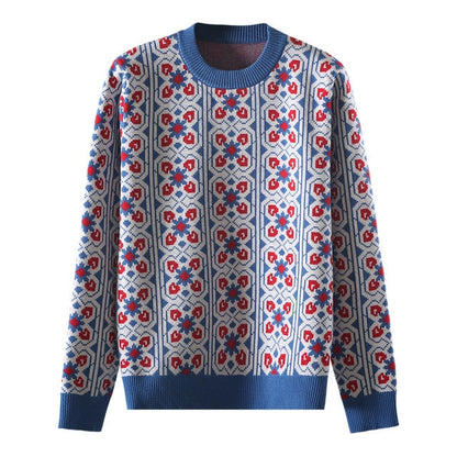 Dam Tröja O-hals Geometrisk Design Viskos Lång 1