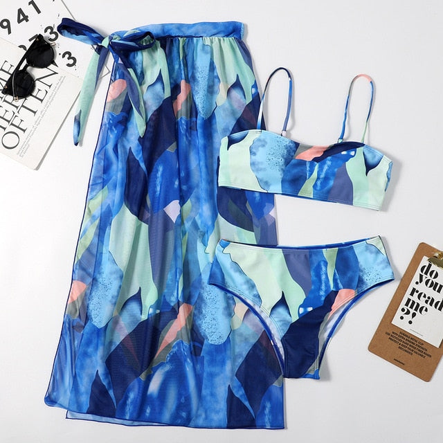 Variant image for Dam Bikini Set Transparent Sarong Polyester Spandex-13