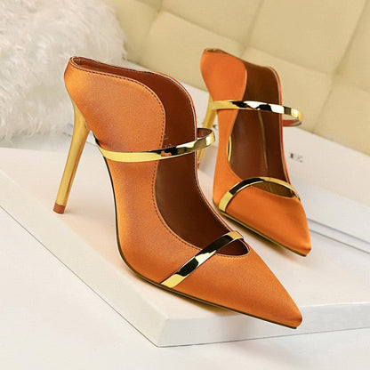 Variant image for Dam Skor Dubbla O-ringmulor Satin Hög Klack-2