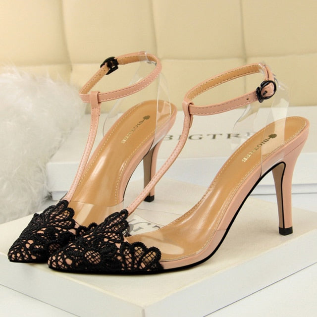 Variant image for Dam Pumps Ankelremmar Spetsiga Tår PU Hög Klack-4