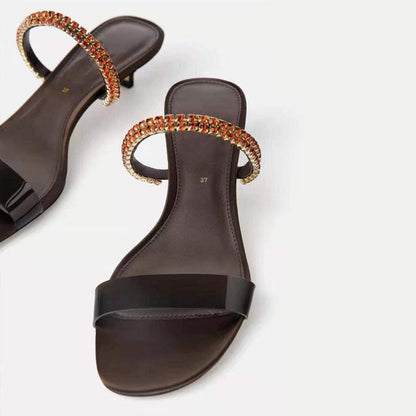 Variant image for Dam Sandaler Slip-On Silke Gummi med Strass och Tunn Klack-1