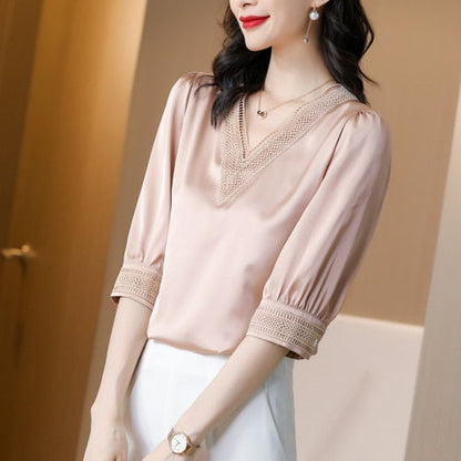 Variant image for Dam Blus V-ringad Halvlång Ärmar Silke Spandex-3