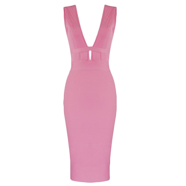 Dam Midi Klänning V-ringad Smal Nylon med Utskärningar-3