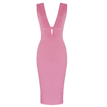 Dam Midi Klänning V-ringad Smal Nylon med Utskärningar-3