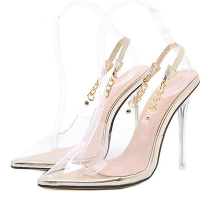 Dam Stilettos med Transparent PVC och Kedja – Hög Klack 8 cm, Elegant Slip-On Design 8