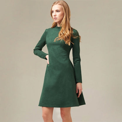 Fina Dam Klänningar A-linje Mini Klänning Långärmad Sammet 8