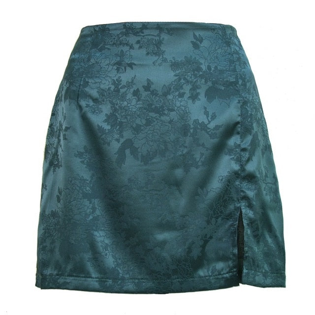Dam Minikjol Blommönstrad A-linje Satin 9