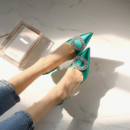 Dam Slingback Mules Satin med Strassdetaljer-5