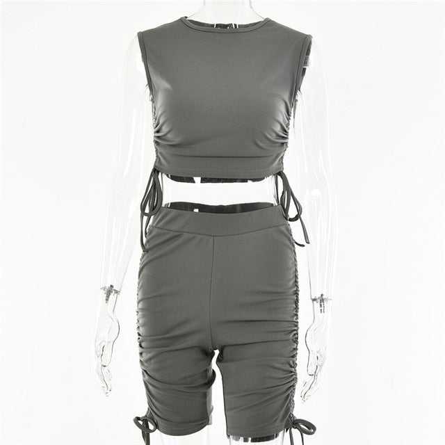 Dam Korta Uppsättningar Crop Top Elastisk Midja Polyester Spandex-4