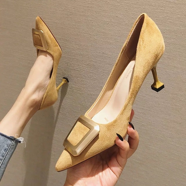 Dam Pumps Klassisk Häl Flock Spetsig Tå Mjuk Material 9