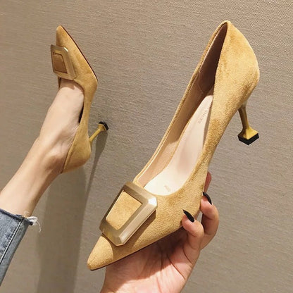 Dam Pumps Klassisk Häl Flock Spetsig Tå Mjuk Material 9