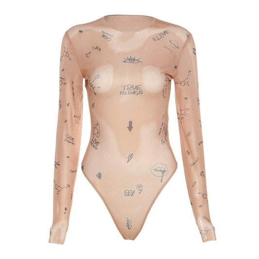 Dam Bodysuit Transparent Långärmad Spandex Elegant Design-1