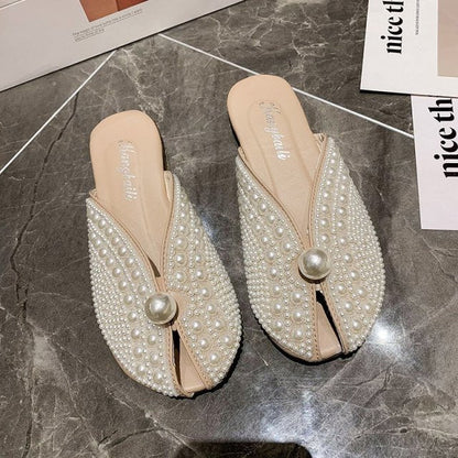 Dam Sandaler Trendiga Slides med Pärldekoration PU och Gummi 9