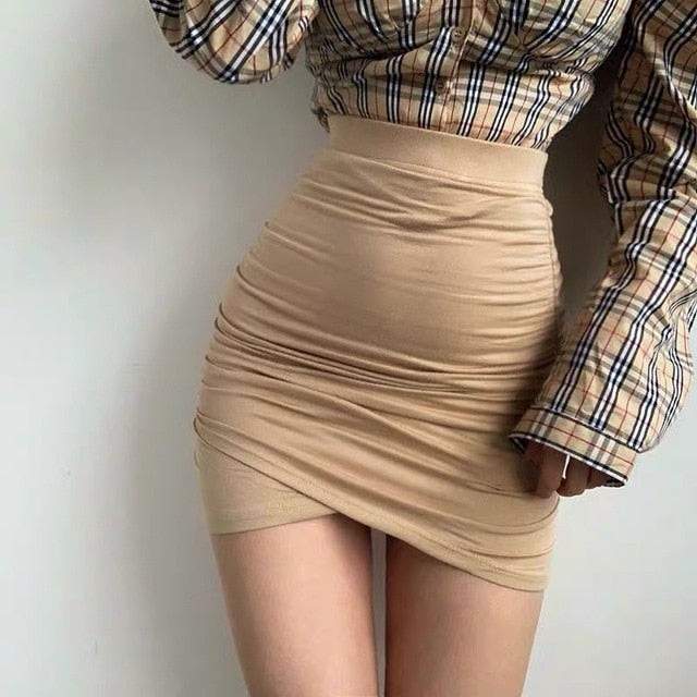 Dam Mini Kjol Fållad Bomull Polyester-6