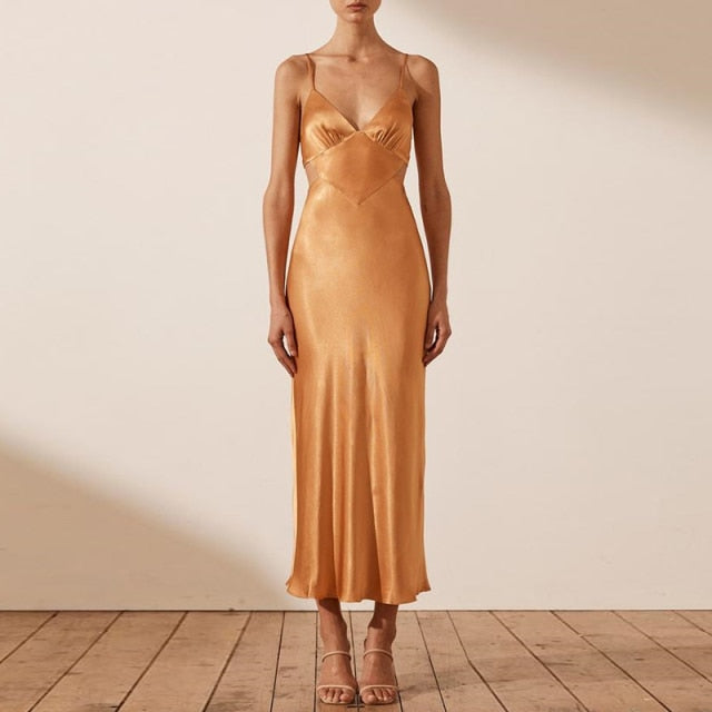 Variant image for Dam Maxiklänning V-Hals Spaghetti-bärare A-Linje Polyester-1