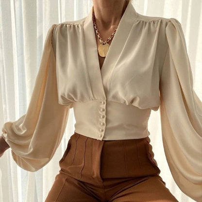 Variant image for Dam Blus med Lykta Ärmar V-Hals Polyester-19