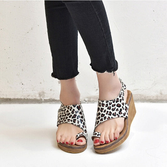 Dam Sandaler Wedge PU Läder med Bred Rem-1