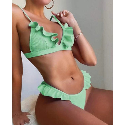 Tvådelad Baddräkt Dam med Justerbara Remmar och Rüschendtails - Polyester och Spandex för Strand och Pool 9