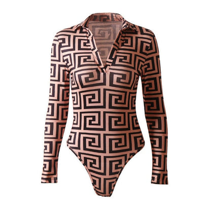 Dam Bodysuit Geometriskt Mönster Polyester Spandex-1