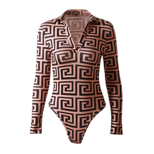 Dam Bodysuit Geometriskt Mönster Polyester Spandex-1