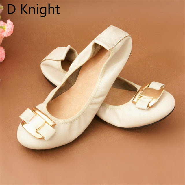 Dam Ballerina Skor Läder Platta Med Metallaccent-1