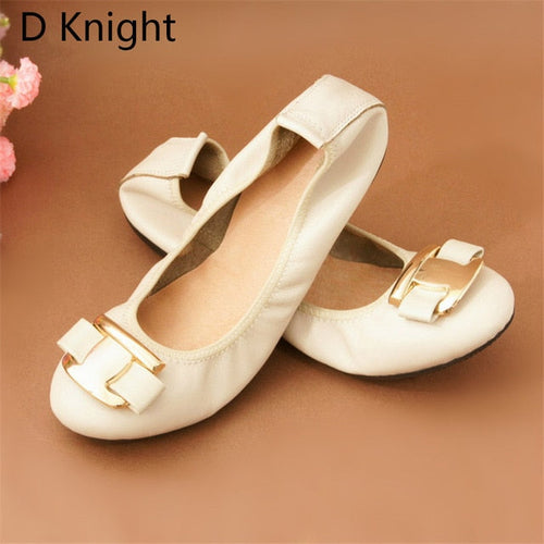 Dam Ballerina Skor Läder Platta Med Metallaccent-1