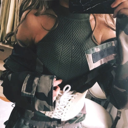 Variant image for Dam Skördetopp Geometriskt Mönster Stand-Up Krage Polyester Elastan-3