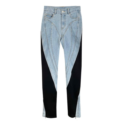 Smala Jeans för Damer med Klippta Dekorationer och PU-Läder – Hög Midja, Regelbunden Passform, Tvättad Denim 8