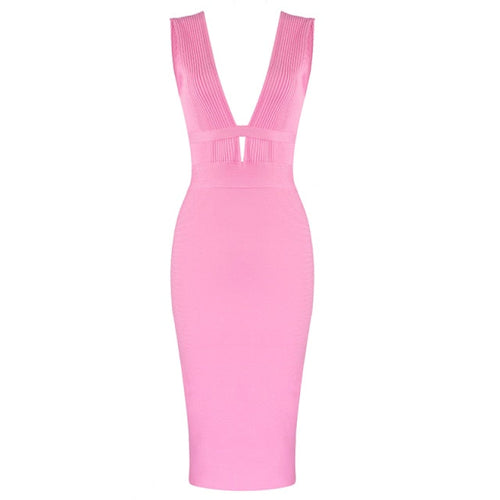 Dam Midi Klänning V-ringad Smal Nylon med Utskärningar-1