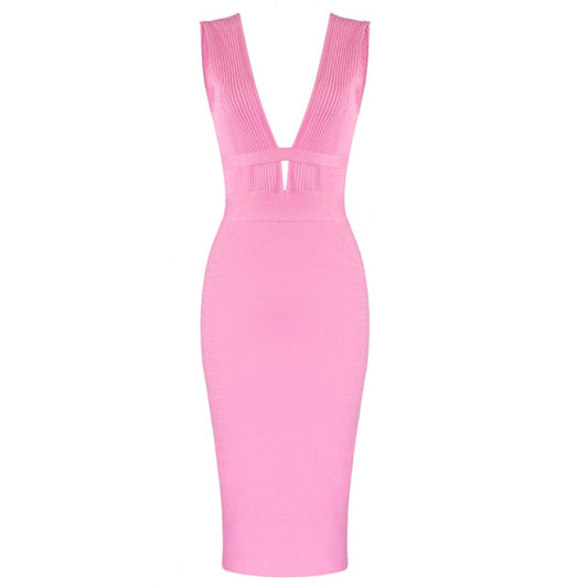 Dam Midi Klänning V-ringad Smal Nylon med Utskärningar-1