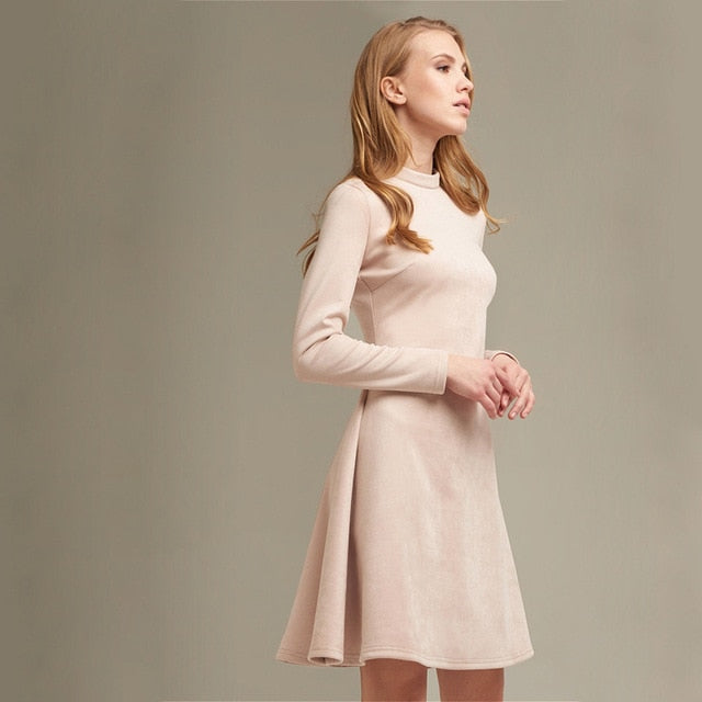 Fina Dam Klänningar A-linje Mini Klänning Långärmad Sammet 9