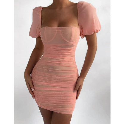 Variant image for Dam Mini Klänning Fyrkantig Krage Puffärmar Polyester-1