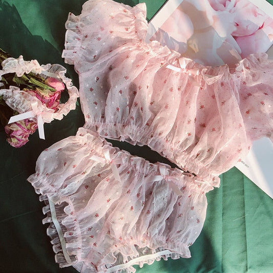 Dam Pyjamashorts Set Rynkade Chiffon-1