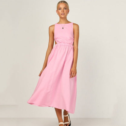 Eleganta Damklänningar A-Linje Midi Klänning med Fyrkantig Halsringning – Ärmlös Polyester Klänning för Fest och Vardag 15