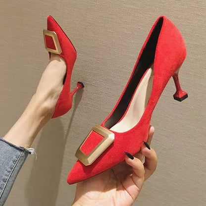 Dam Pumps Klassisk Häl Flock Spetsig Tå Mjuk Material 8