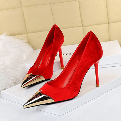 Variant image for Dam Stiletto Skor i Flock PU-Läder med Metalliska Detaljer-3