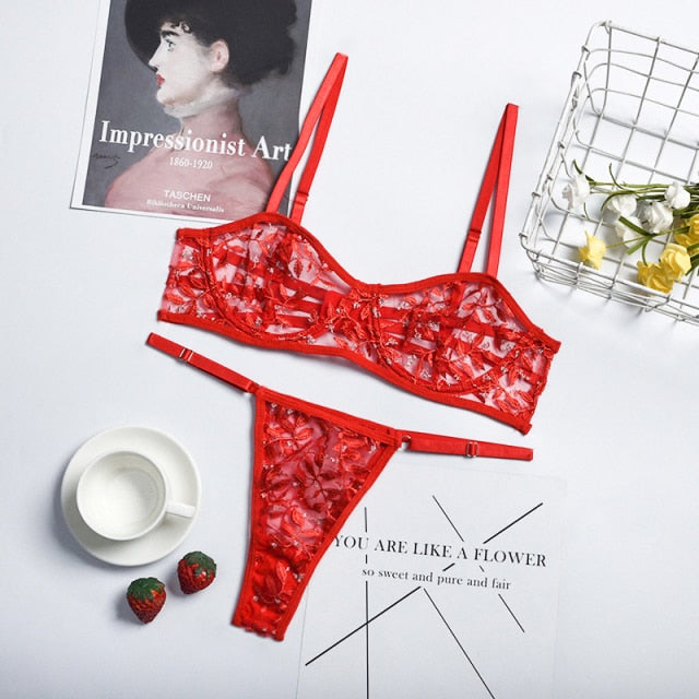 Variant image for Dam Bh Set Halvkopp Blommönster Broderi Polyester-3