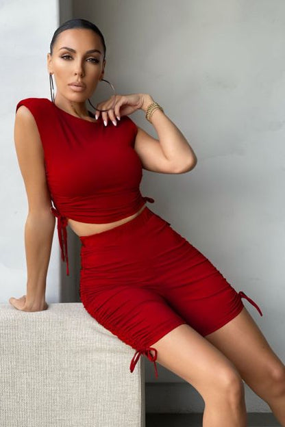 Dam Korta Uppsättningar Crop Top Elastisk Midja Polyester Spandex-5