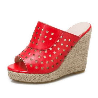 Variant image for Kvinnors Kilsandaler Geometriskt Mönster PU Hög Kil-3