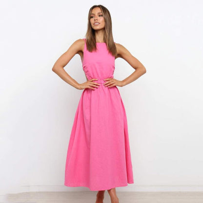 Eleganta Damklänningar A-Linje Midi Klänning med Fyrkantig Halsringning – Ärmlös Polyester Klänning för Fest och Vardag 6