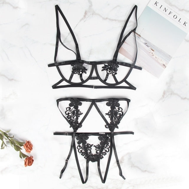 Damunderkläder Set Blommönster Justerbar Polyester Spandex 7