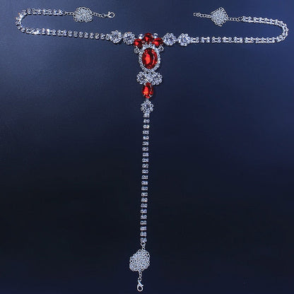 Dam G-sträng Justerbar med Röd Strass Högkvalitativ Rhinestone 1