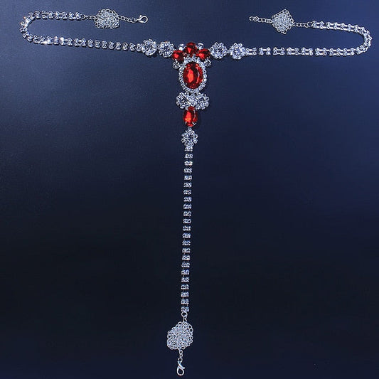 Dam G-sträng Justerbar med Röd Strass Högkvalitativ Rhinestone 1