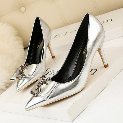 Variant image for Dam Pumps Hög Klack PU Läder Slip-On Elegant Design-3