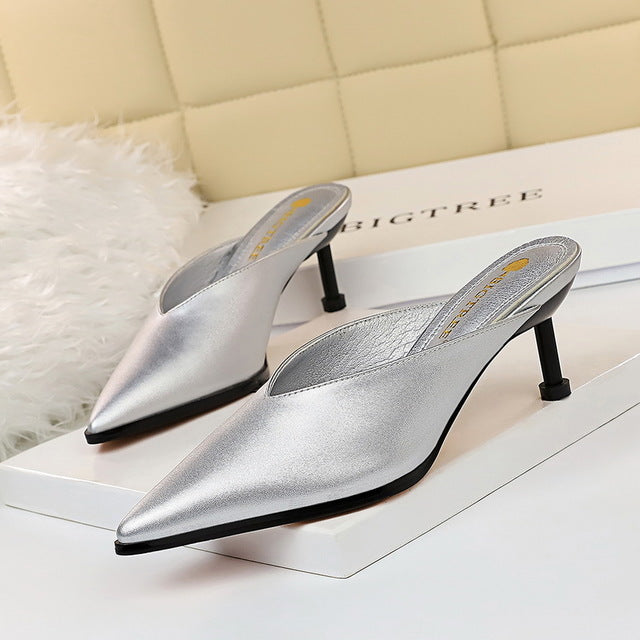 Variant image for Dam Mules Plattform PU-Läder Slip-On Skor-7