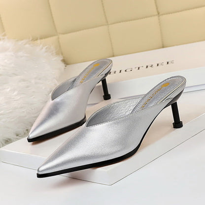 Variant image for Dam Mules Plattform PU-Läder Slip-On Skor-7