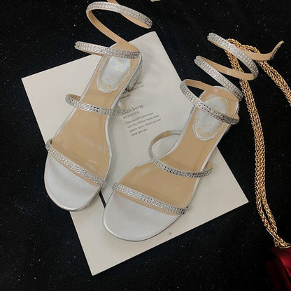 Dam Sandaler Platta med Ankelrem i Silke och Strass 10