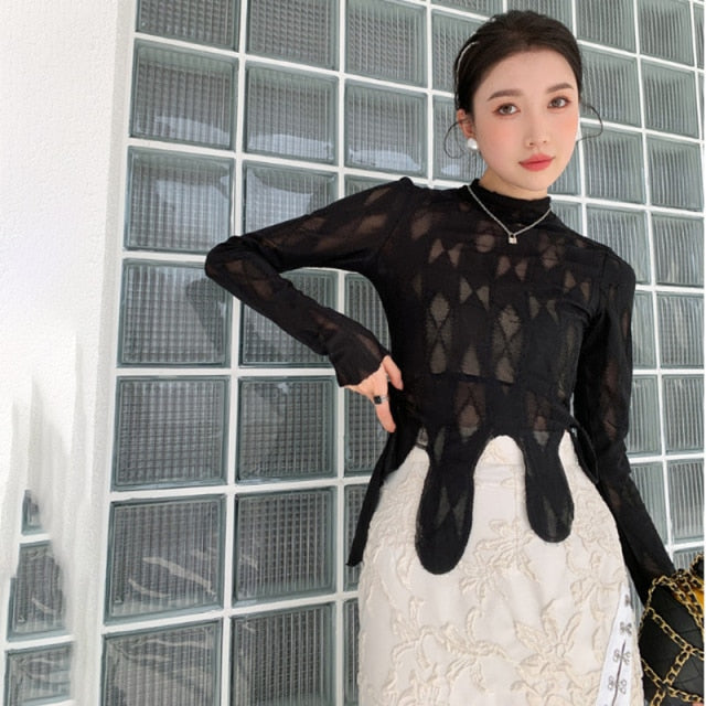 Kvinna Blus och Midi Kjol Transparent Blommönster Bomull Polyester-6