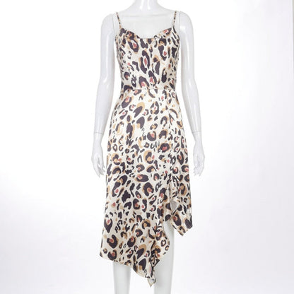 Variant image for Kvinnors Midi Klänning Leopardmönster Spaghetti Band Kashmir Spandex-1