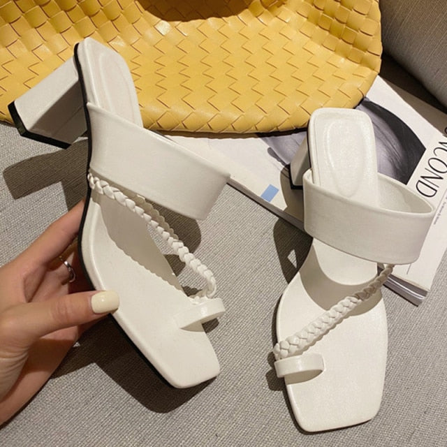 Variant image for Dam Sandaler Fyrkantig Tå Flätade Remmar PU Komfort Skor-2